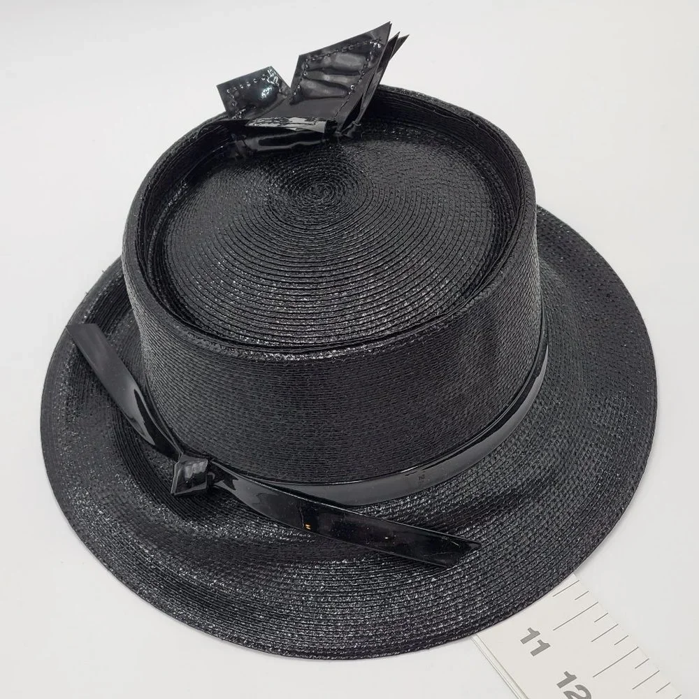 Mr. John Classic Black Hat with Patent Butterfly